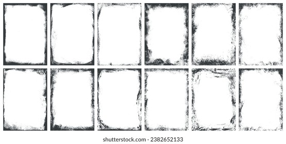 Dirty frames set elements monochrome with simple rough borders for your photos or advertising posters in vintage style vector illustration