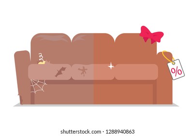 Dirty furniture. After before cleaning. Hauling furniture. Broken sofa. Dusty fabric. Brown leather. Dry cleaning furniture. Upholstery replacement. Comfortable mattress. Manufacture of furniture