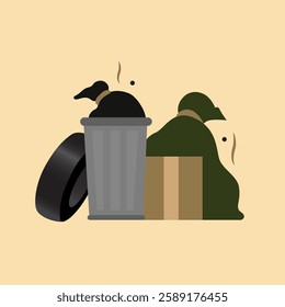 Dirty Garbage Causes Air Pollution Vector Illustration