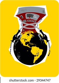Dirty gasoline pump on globe illustration depict global pollution