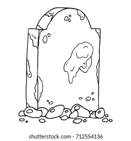 Dirty gravestone with stones. Vector illustration.