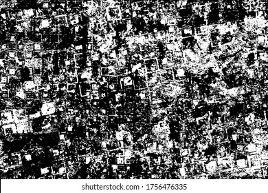 Dirty grunge background. Black and white gloomy texture. Worn old surface. Pattern of cracks, chips, scuffs, scratches. Pattern for backdrops and design creation