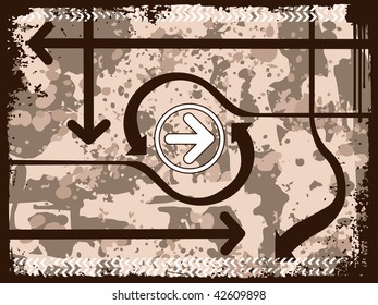 dirty grunge background with curve arrowhead, illustration