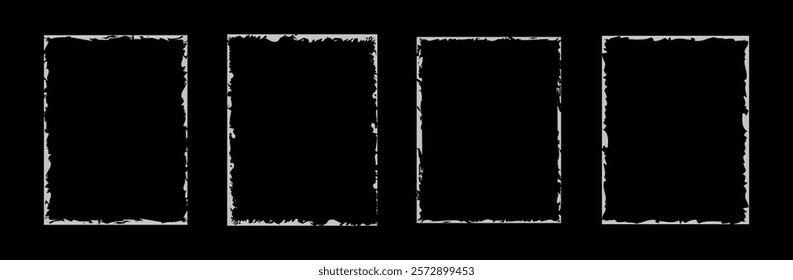 Dirty grunge border. Rectangular frame template collection. Vector grunge texture isolated on black background.	