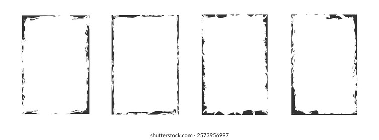 Dirty grunge border. Rectangular frame template collection. Vector grunge texture isolated on black background.	