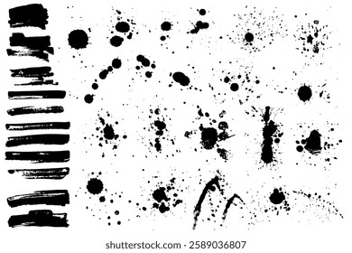 Dirty Grunge Brush Stroke Set Vector Illustration. Hand Drawn Paint Brush Stroke Textures for Ink Paint, Graphic Design, Dirt Elements, Texture. Trendy Dirty Brush Collection. Not AI