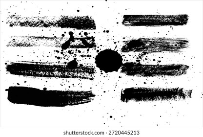 Sucio Grunge Brush Stroke Set Ilustración vectorial. Texturas de trazo de pincel de pintura dibujado a mano para tinta, Diseño gráfico, Elementos de suciedad, textura. Colección sucia de moda del cepillo, no AI