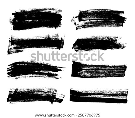 Dirty Grunge Brush Stroke Set Vector Illustration. Hand Drawn Paint Brush Stroke Textures for Ink Paint, Graphic Design, Dirt Elements, Texture. Trendy Dirty Brush Collection, Not AI
