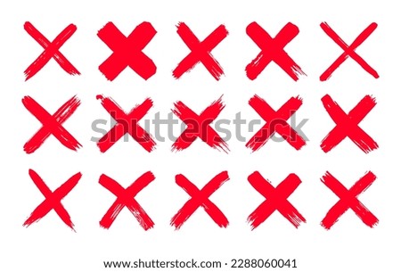 Dirty grunge hand drawn with brush strokes cross x vector illustration icon set. Cross mark wrong symbol graphic design collection. Check mark symbol NO button for vote in check box, web, etc.