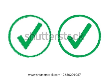 Dirty grunge hand drawn tick v with brush strokes vector illustration set isolated on white background mark graphic design. Check mark symbol YES button for vote in check box, web, etc.