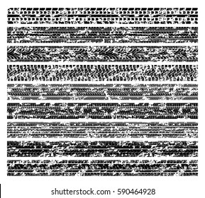 Dirty Grunge Tire Tracks, Mud Bike Tread Marks Isolated On White Vector Collection