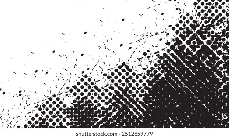 Dirty halftone grunge black and white background.