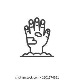 Dirty hand from ground line icon. linear style sign for mobile concept and web design. Zombie hand outline vector icon. Symbol, logo illustration. Vector graphics