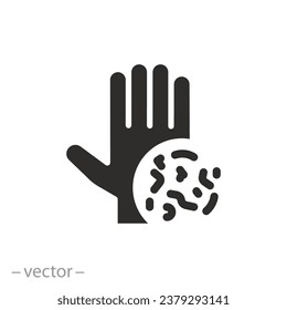 icono de manos sucias, mano con virus, símbolo plano sobre fondo blanco - ilustración vectorial