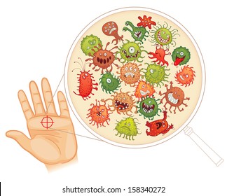 Dirty hands. Wash your hands before you eat! Vector illustration. Isolated on white background
