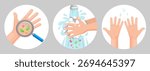 Dirty hands, hands washing  with soap and foam under running water, clean hands. Concept of health and hygiene. Personal hygiene, prevent viruses and bacterias