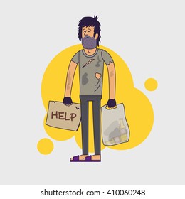 Dirty homeless in need of help and work