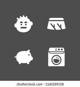 dirty icon. 4 dirty set with grubby, washing machine, pig and wiper vector icons for web and mobile app