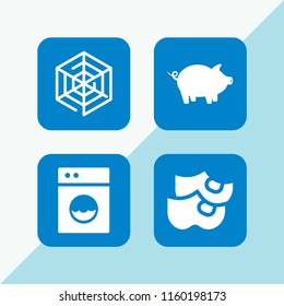 dirty icon. 4 dirty set with pig, spider web, clogs and washing machine vector icons for web and mobile app