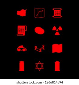 dirty icon set about pig, phone booth, map and star of david vector set