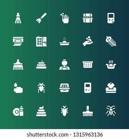dirty icon set. Collection of 25 filled dirty icons included Cockroach, Broom, Poo, Washing dishes, Wipes, Gameboy, Litter box, WASHING HANDS, Laundry basket, Maid, Dung, Poop