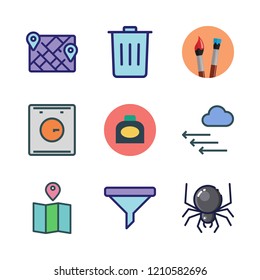 dirty icon set. vector set about trash, ink, spider and dishwasher icons set.