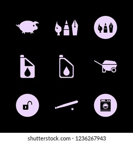 dirty icon. dirty vector icons set car oil, drawing painting tools, wheelbarrow and pig