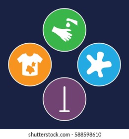 dirty icons set. Set of 4 dirty filled icons such as mop, splash, dirty laundry