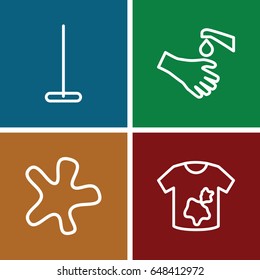 Dirty icons set. set of 4 dirty outline icons such as mop, splash, dirty laundry