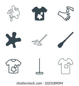 Dirty icons. set of 9 editable filled and outline dirty icons such as mop, splash, dirty laundry