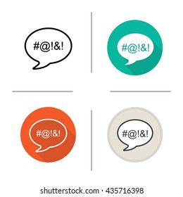 Dirty language icon. Flat design, linear and color styles. Chat bubble with censored swearing words. Cursing. Isolated vector illustrations