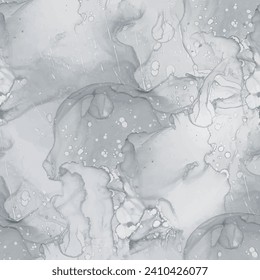 Dirty Marble Stone Texture. Dark Alcohol Ink Background. Gray Tile Floor. Dirty Water Color Splash. Gray Abstract Watercolor. Modern Seamless Painting. Dark Marble Background. Fluid Vector Texture.