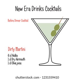 Dirty martini alcoholic cocktail vector illustration recipe isolated