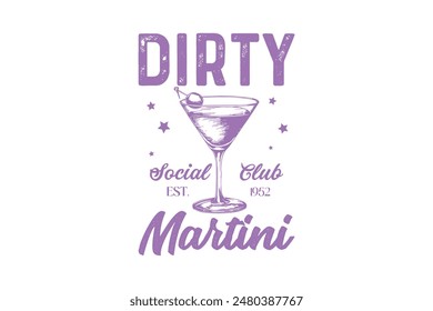  Dirty Martini Social Club Vintage Summer Cocktail T shirt Design