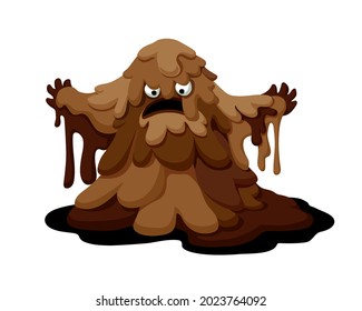 dirty monster from the sewer system, scary smelly poo, lord of the garbage dump, chocolate with palm fat, funny character, color vector illustration isolated on a white background in a cartoon style