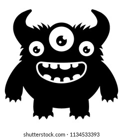 A dirty o three eyed creature with horns and teeth, germ monster 