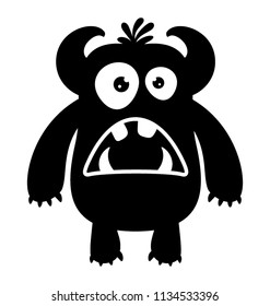 
A dirty open mouth horny creature with horns and teeth, bacteria monster 
