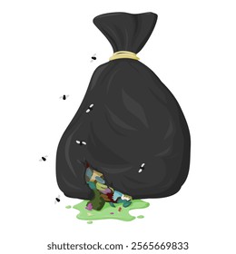 Dirty Open Plastic Trash Garbage Black Bin Sack Color Illustration Icon Design