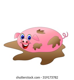 dirty pig lying in a puddle,vector illustration