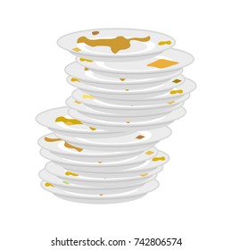 Dirty plates stack isolated. unclean dishes. Vector illustration