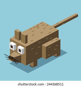dirty rat. 3d pixelate isometric vector
