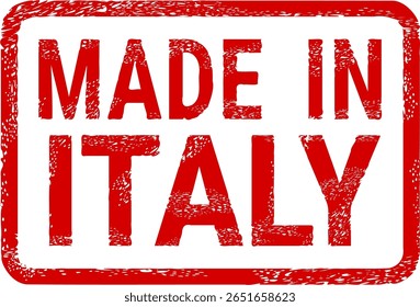 Marca de carimbo vermelho sujo "MADE IN ITALY" rodeada por um quadro arredondado (recortado)