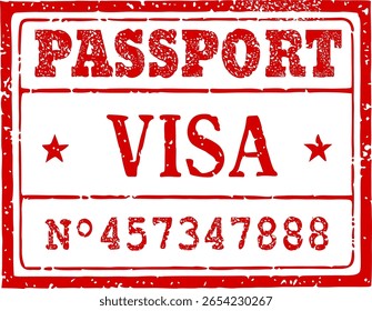 Marca vermelha suja "PASSPORT" e "VISA" rodeada por um quadro retangular (recortado)