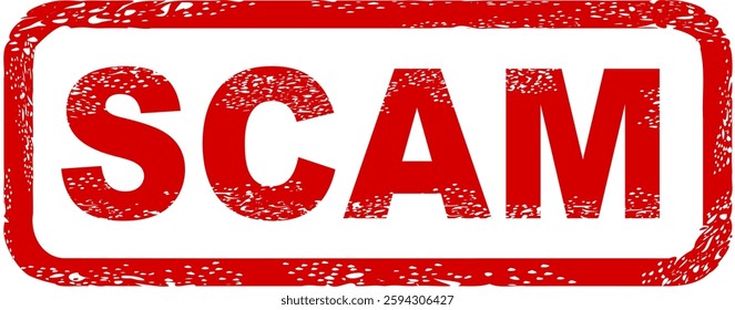 Dirty red stamp mark "SCAM" surrounded by a rounded frame (cut out)