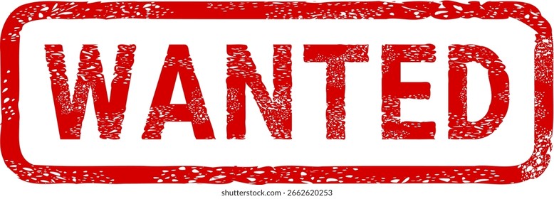 Marca de sello rojo sucio "WANTED" rodeado por un marco redondeado (recortado)