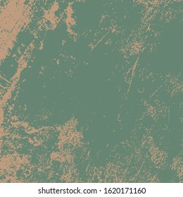 Dirty rustic rough empty cover template. Distressed spray green grainy back texture. Grunge dust messy background. Aged splatter crumb wall backdrop. Weathered aging design element. EPS10 vector