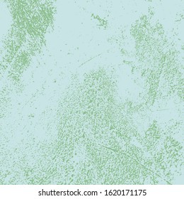 Dirty rustic rough empty cover template. Distressed spray green grainy back texture. Grunge dust messy background. Aged splatter crumb wall backdrop. Weathered aging design element. EPS10 vector