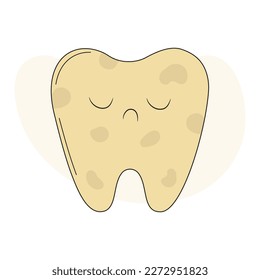 Dirty sad unhappy teeth. Plaque, stains or caries hole. Dental care concept. Vector flat cartoon illustration