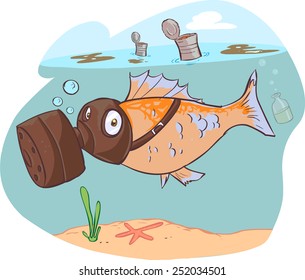 mar sucio y pescado