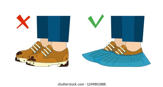 Dirty shoes and shoe covers. Vector illustration.